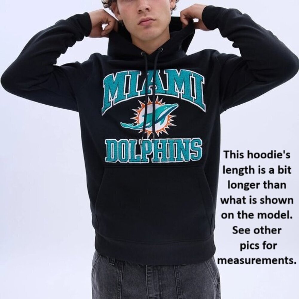 NFL Miami Dolphins Black Hoodie Football Fan Chenille Embroidery, Men's Size L